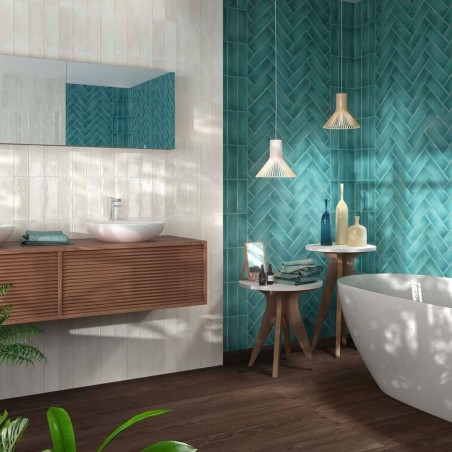 Vermont Tiffany Blue 7.5x23cm Rectangular Gloss Ceramic Wall Tile