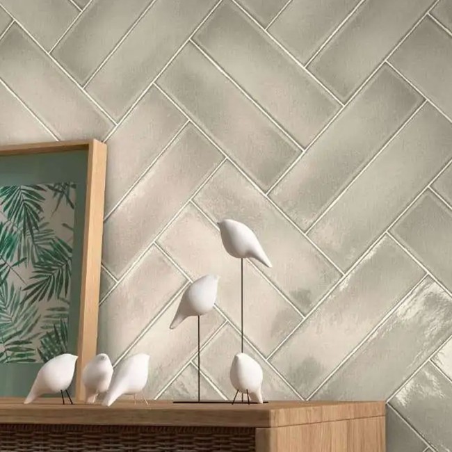 Vermont Greige Silver Mist 7.5x23cm Rectangular Gloss Ceramic Wall Tile
