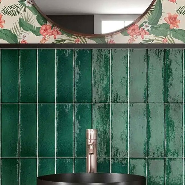 Vermont Green Malaquite 7.5x23cm Rectangular Gloss Ceramic Wall Tile