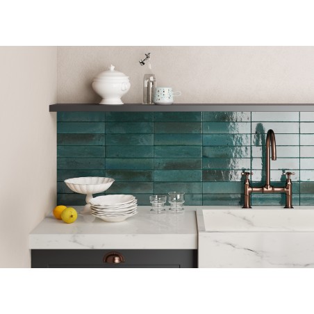 Lume Blue 6x24cm Rectangular Gloss Porcelain Wall & Floor Tile