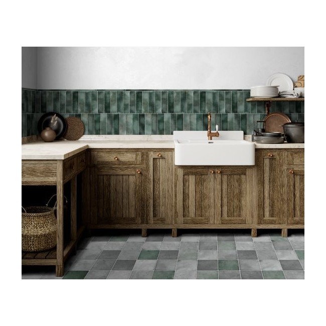 Hackney Jade Green 6.9x24cm Rectangular Gloss Ceramic Wall Tile