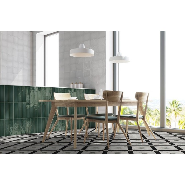 Borriana Green 12.5x12.5cm Square Gloss Ceramic Wall Tile