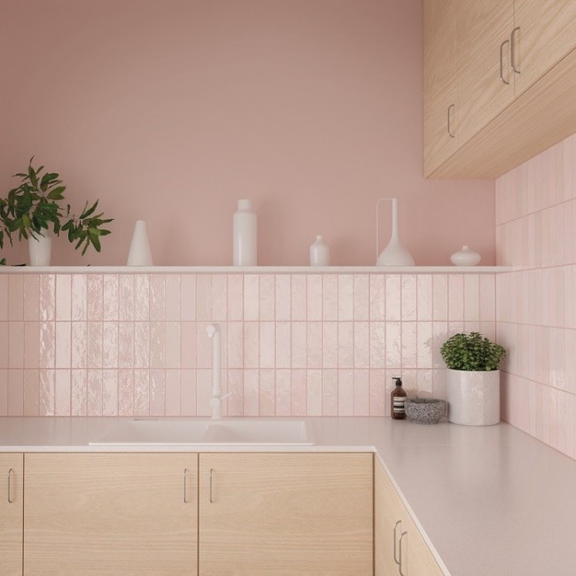 Equipe La Riviera Rose Pink 6.5x20cm Rectangular Gloss Ceramic Wall Tile