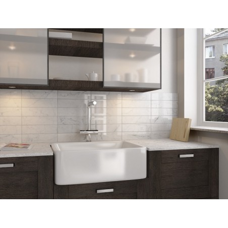 Equipe Carrara White Gloss 7.5x30cm Rectangular Gloss Ceramic Wall Tile