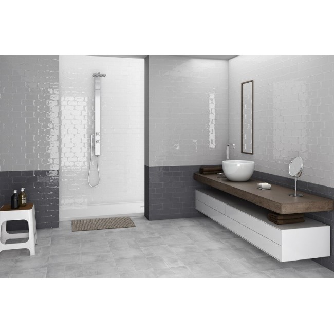 Alfaro Grey 7.5x15cm Rectangular Gloss Ceramic Wall Tile