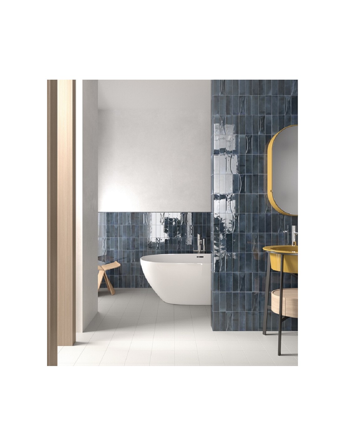 Hanoi Blue Night Rectangular Gloss Ceramic Wall Tile 5.1x16.1