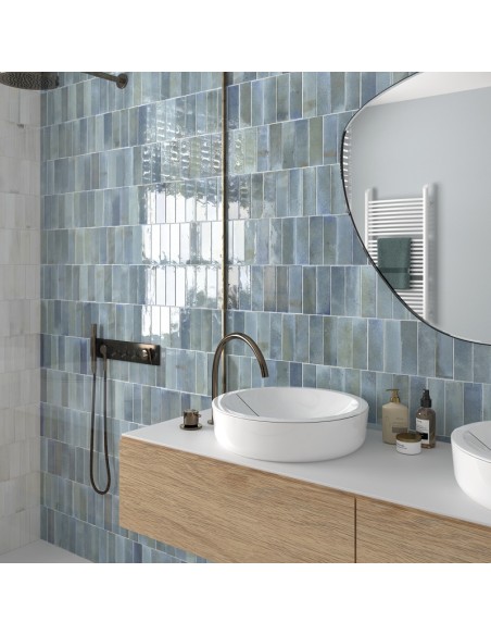 Hanoi Sky Blue  5.1x16.1 Rectangular Gloss Ceramic Wall Tile