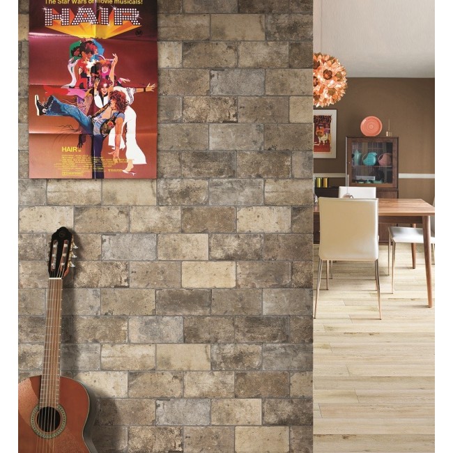 New York Broadway Grey/Beige Brick Effect 10x20cm Rectangular Matt Porcelain Wall & Floor Tile