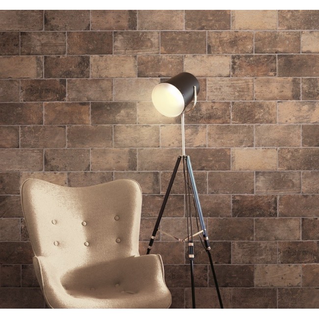 Chicago State Street Dark Beige Brick Effect 10x20cm Rectangular Matt Porcelain Wall & Floor Tile