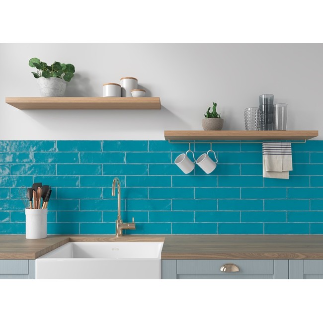 Aston Ocean Blue 7.5x30 Rectangular Gloss Ceramic Wall Tile