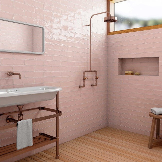 Aston Pink 7.5x30 Rectangular Gloss Ceramic Wall Tile