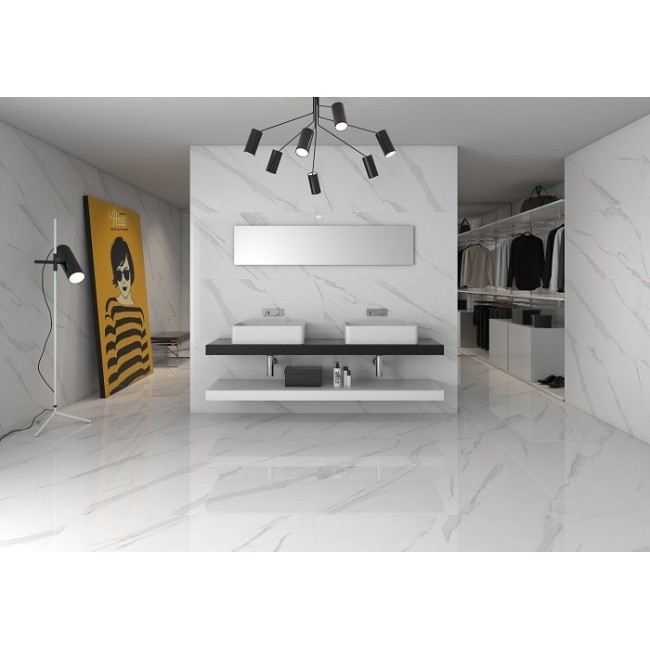Statuario White Polished 60x120cm Rectangular Polished Porcelain Wall & Floor Tiles