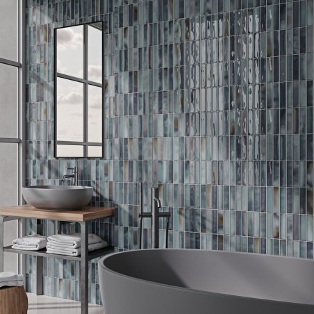 Alba Blue 15x30cm Gloss Rectangular Ceramic 'Kit Kat' Wall Tile