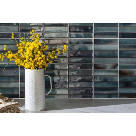 Alba Blue 15x30cm Gloss Rectangular Ceramic 'Kit Kat' Wall Tile