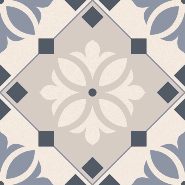 Garda Blue Hidra 22.5x22.5cm Square Matt Anti Slip Patterned Porcelain Wall & Floor Tile