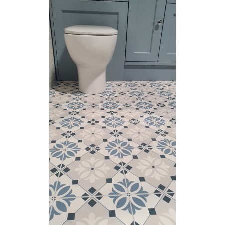 Garda Blue Hidra 22.5x22.5cm Square Matt Anti Slip Patterned Porcelain Wall & Floor Tile