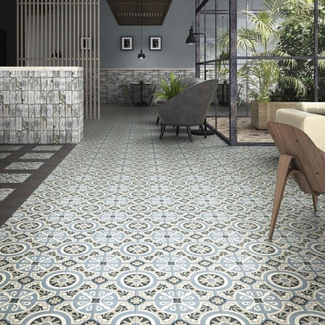 Brindisi Blue 22.5x22.5cm Matt Patterned Porcelain Tile