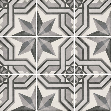 Art Nouveau Cinema Grey 20x20cm Square Patterned Matt Porcelain Wall & Floor Tile