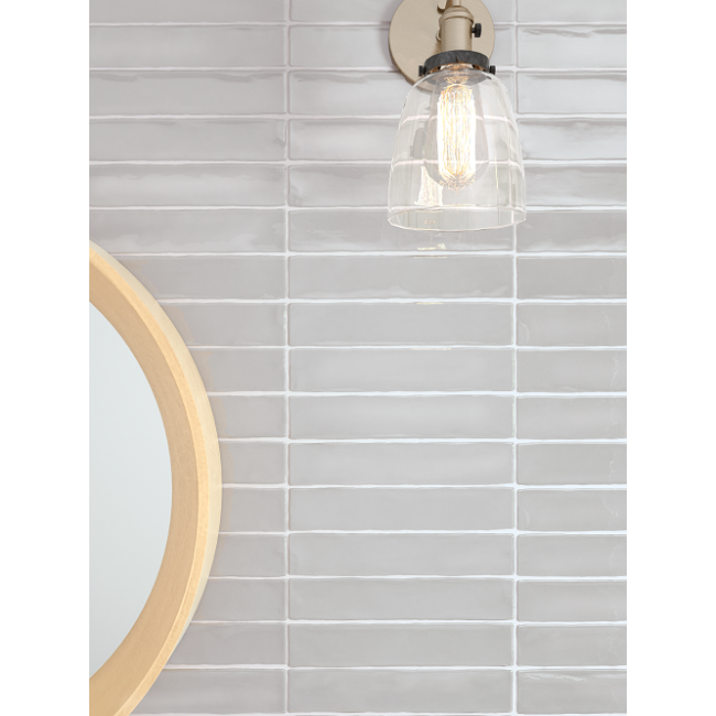 Dandy Light Grey 5x25cm Rectangular Gloss Ceramic Wall Tile