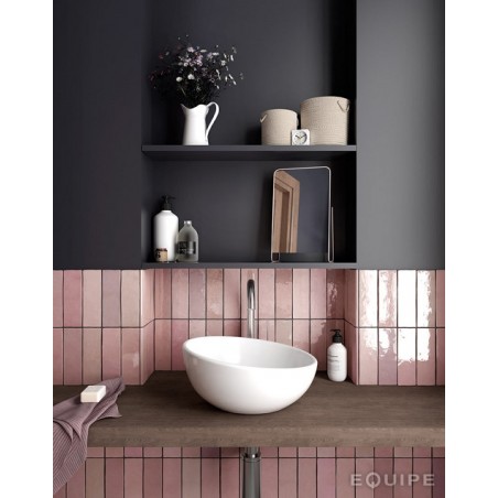 Equipe Artisan Pink Rose Mallow 6.5x20cm Rectangular Gloss Ceramic Wall Tile