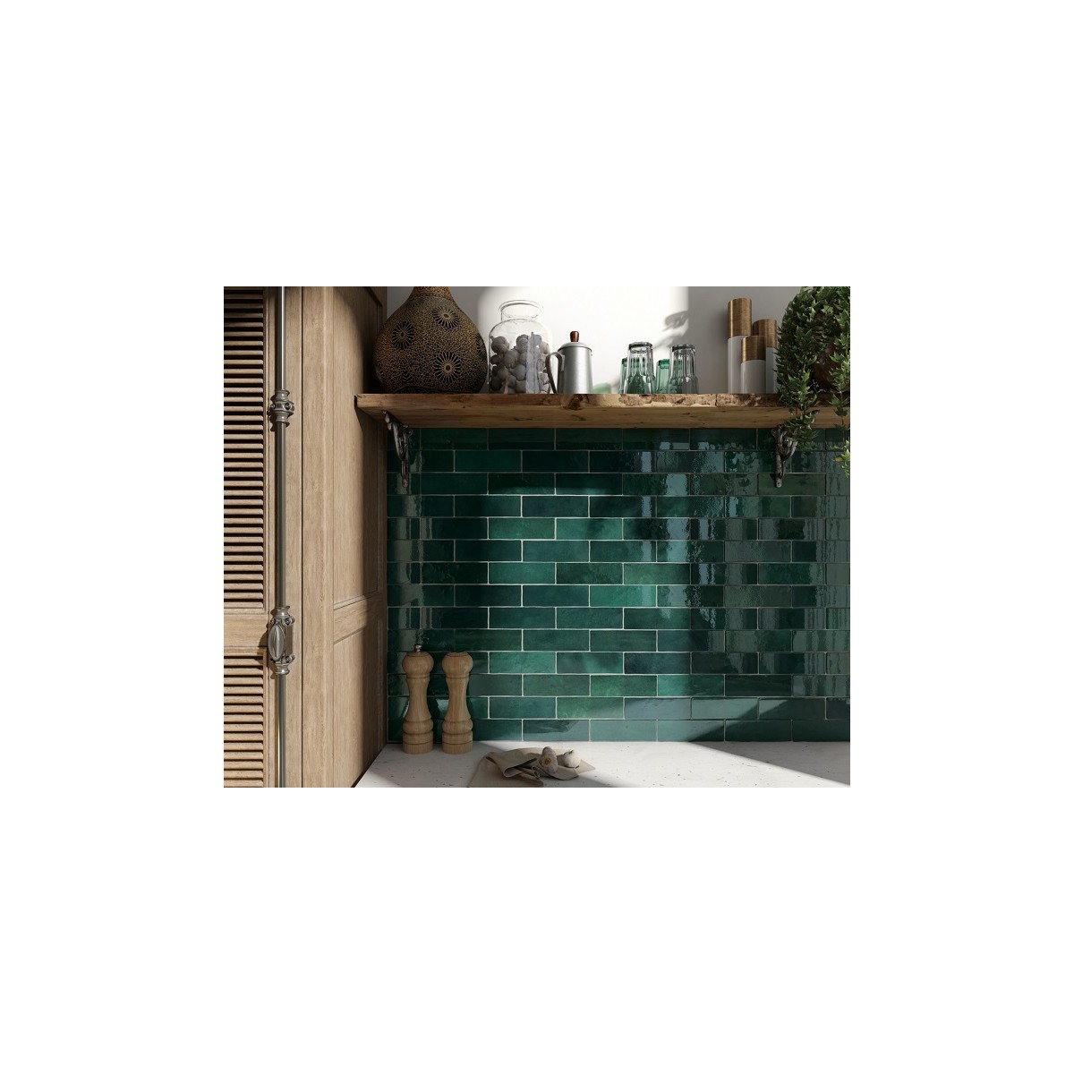 Equipe Artisan Moss Green 6.5x20cm Rectangular Gloss Ceramic Wall Tile