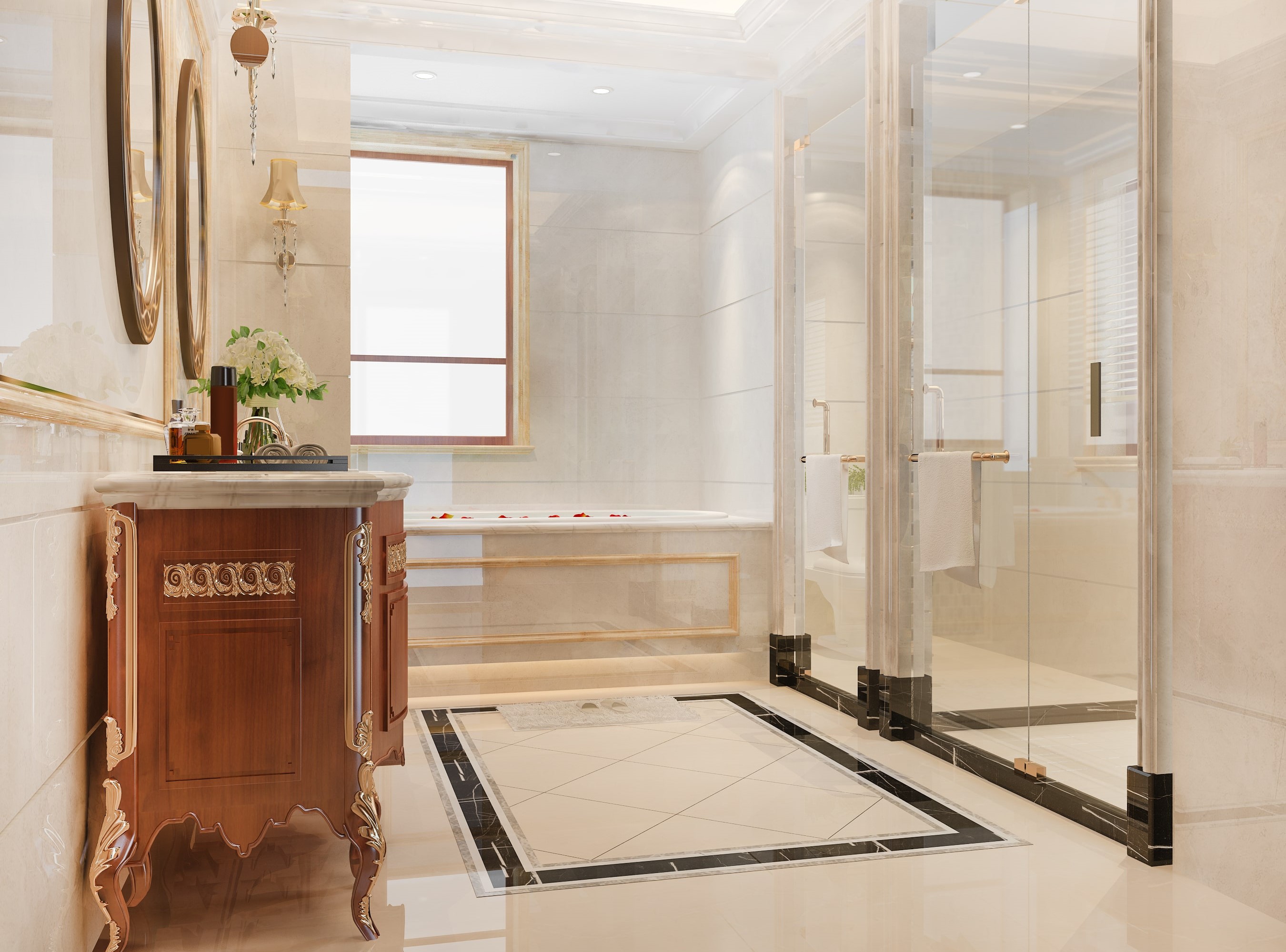 modern wood stone white bathroom